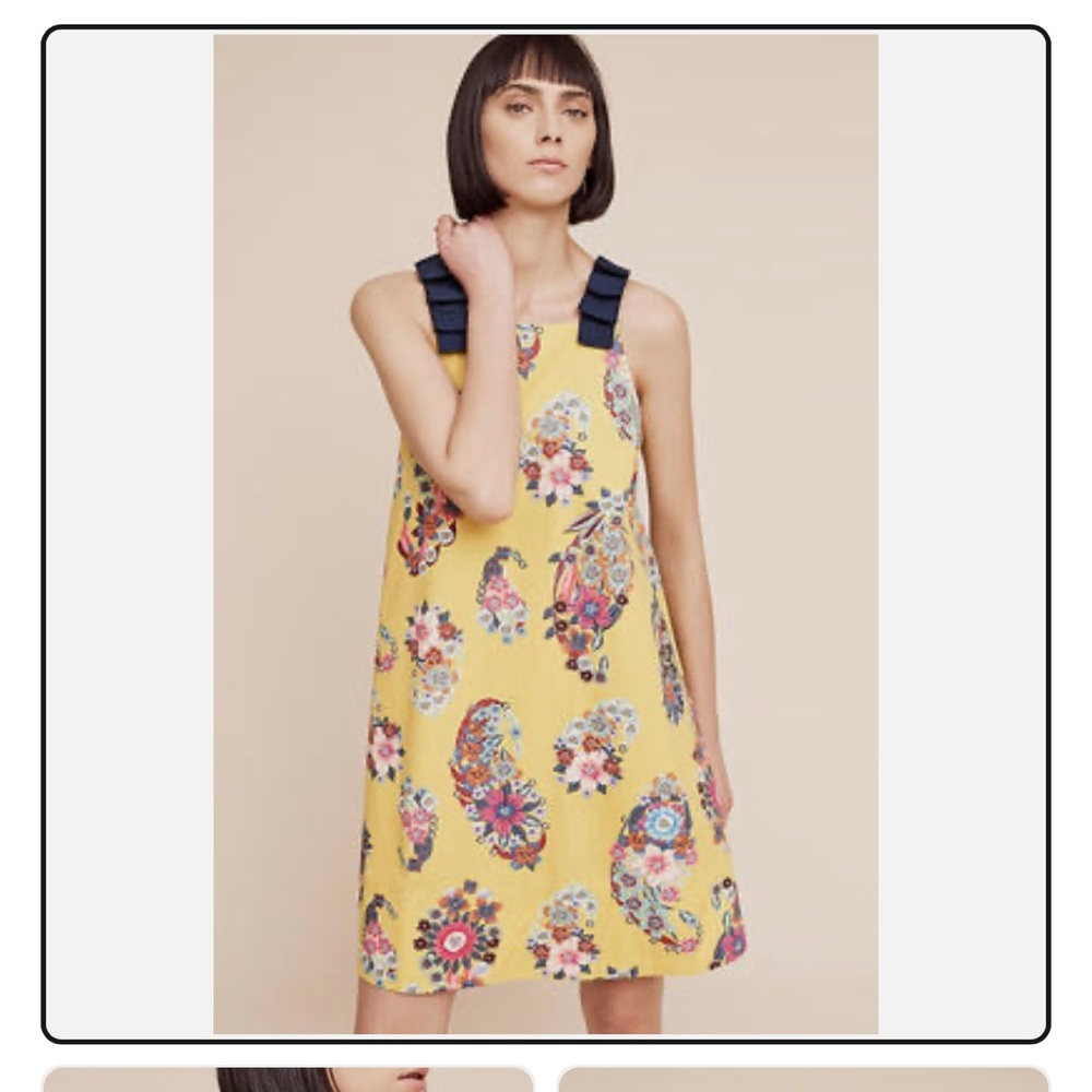 nwot maeve sunniva Floral Yellow Sleeveless Dress with bows small